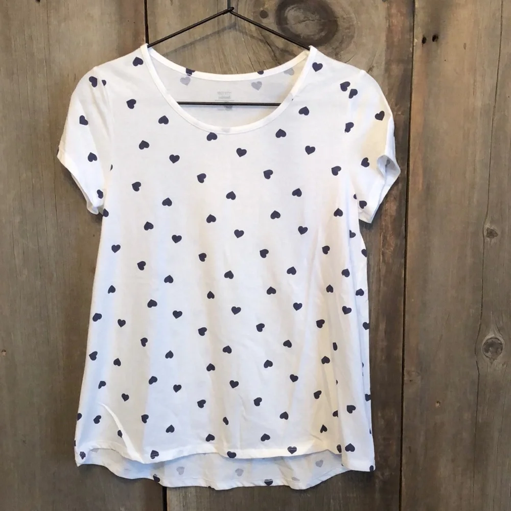 NWOT Old Navy White Blue Heart Relaxed Fit T-shirt Size XXL 16